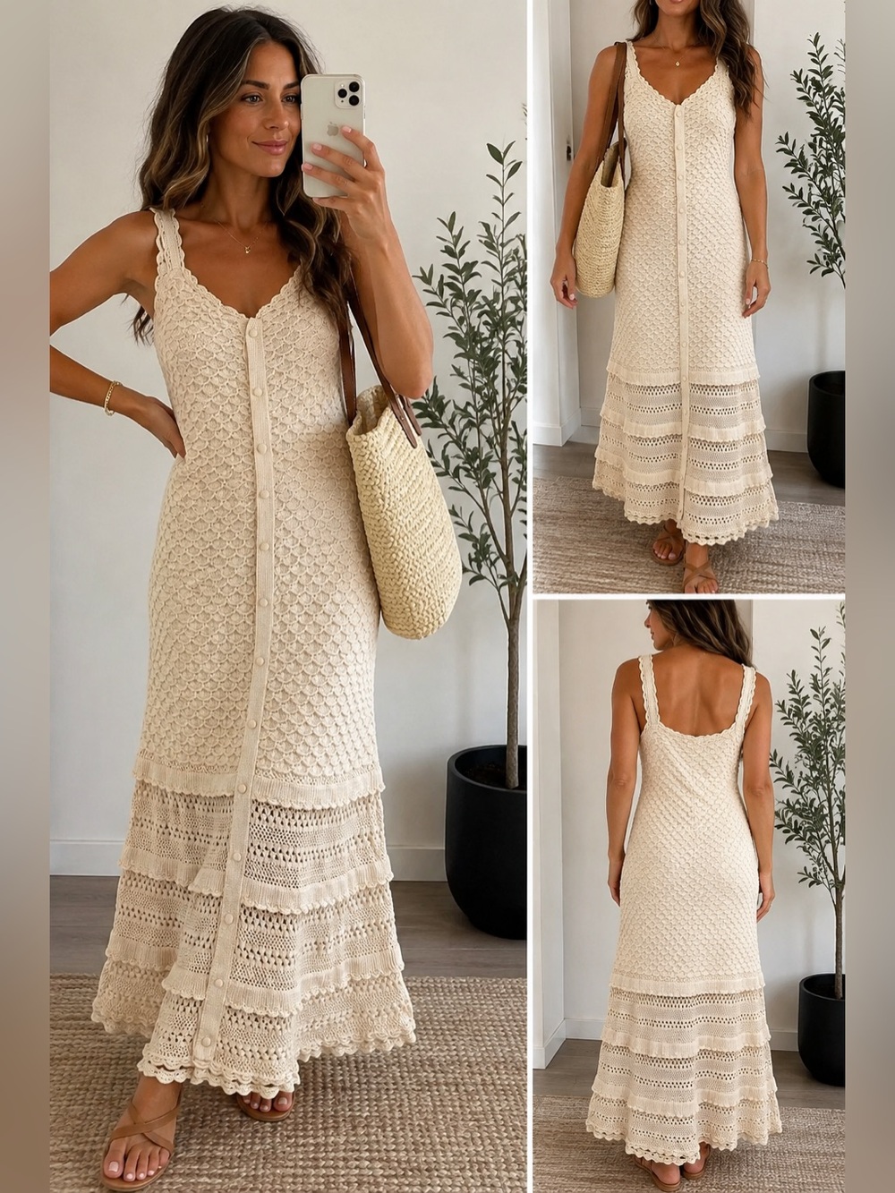 PAIGE Faustine Ecru Crochet Maxi Dress Size L NWOT
